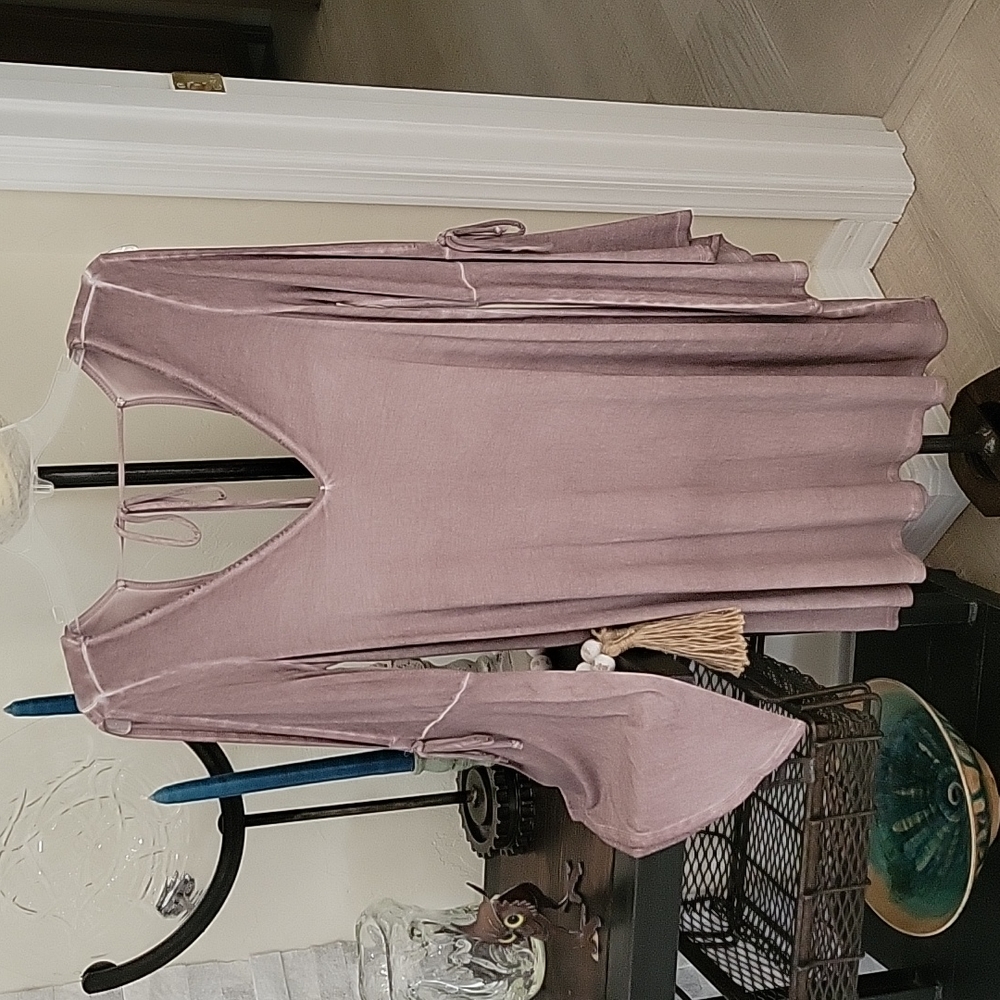 AEO Medium Rose color V-neck/back tie dress.  Open bell sleeves.  Faded look.